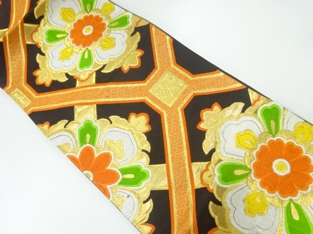 JAPANESE KIMONO / ANTIQUE FUKURO OBI / SILK / WOVEN FLOWER CREST